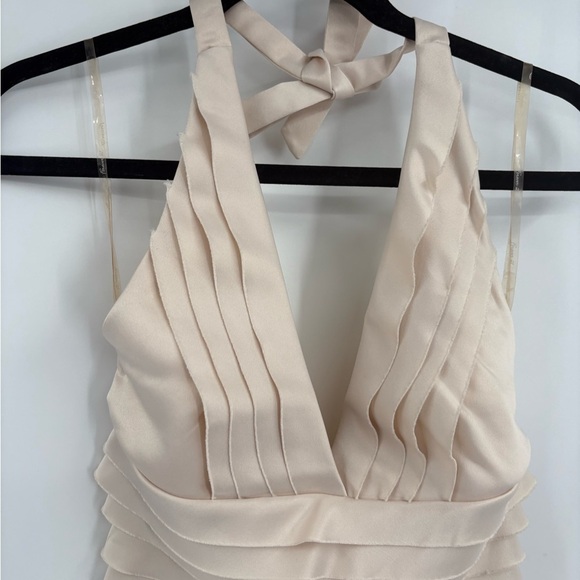 Forever 21 Vintage Y2K 2000s Champagne Statin Tiered Haulter Dres Size Small - Picture 2 of 15